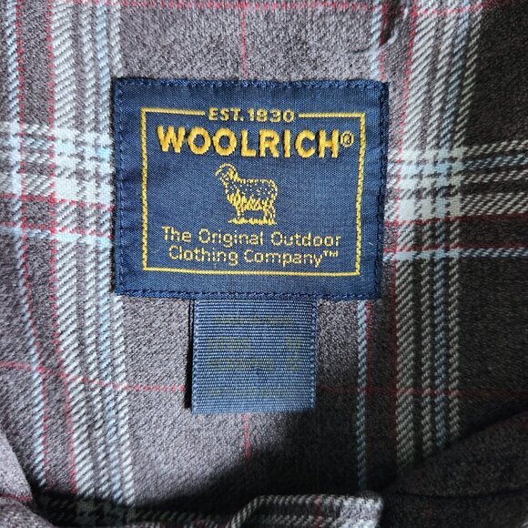 Woolrich Flannel Plaid Men's Med Grey Black & Red Long Sleeve Shirt Vintage - Picture 6 of 8